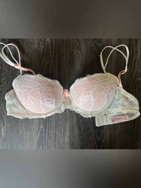 Candie's Pink and Ivory Lace Push-Up Bra